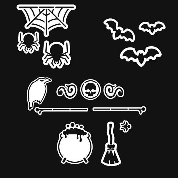 Halloween Stencils for Chalkboards, 3 Bat stencils, witches cauldron stencil, crow stencil, spider stencil2, spider web stencil, skull stencil